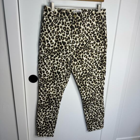 Frame Ali High Rise Cigarette Skinny Ankle Jeans Leopard Animal Print Size 31 - Picture 2 of 6